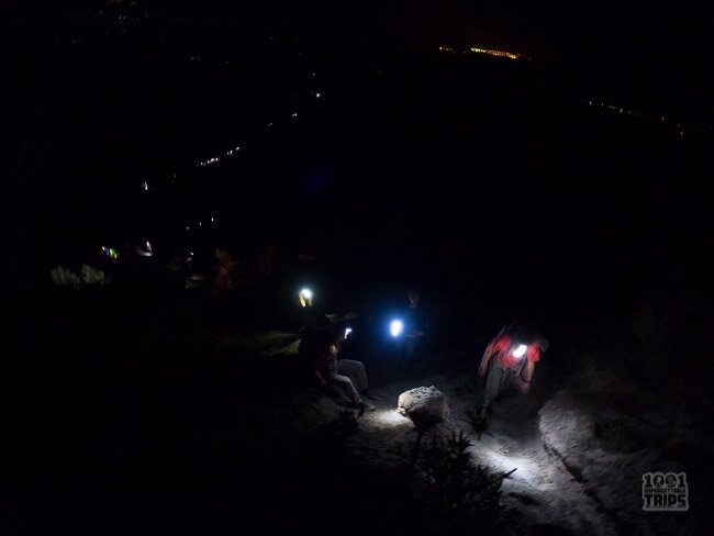 3 am: 30 min into the summit climb you can still see the tents and the line of climbers behind us